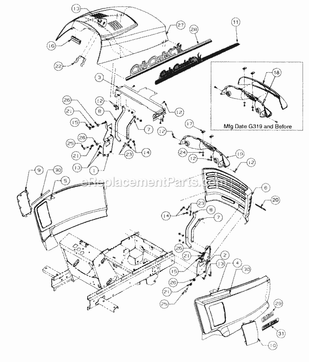 Grille, Hood And Side Panels Diagram and Parts List for 2164 13A-264G100 Cub Cadet Lawn Tractor
